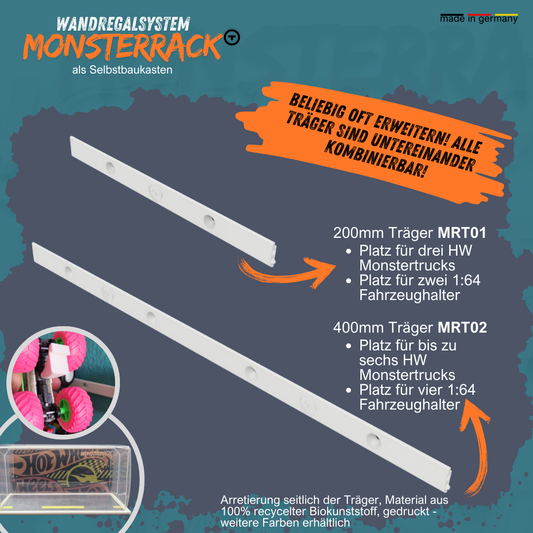 MONSTERRACK Trägersystem 200mm/400mm, zwei Größen - für Monstertrucks und 1:64 Diecast- Fahrzeuge