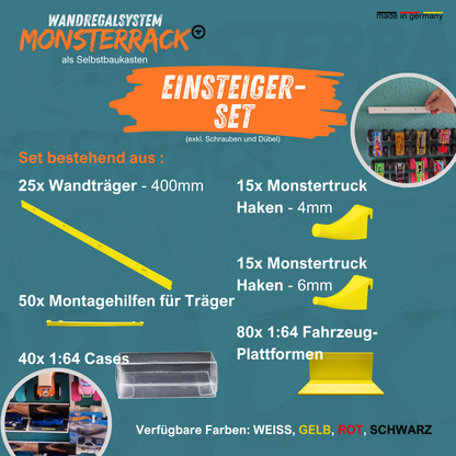 MONSTERRACK Einsteiger-Set für Monstertrucks und 1:64 Diecast Autos, Wunschfarbe