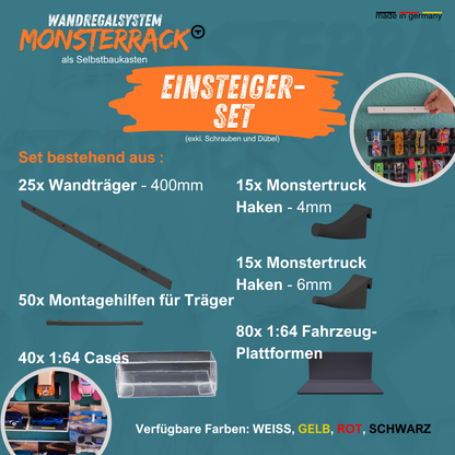 MONSTERRACK Einsteiger-Set für Monstertrucks und 1:64 Diecast Autos, Wunschfarbe