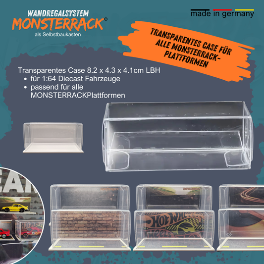 MONSTERRACK Case transparent für 1:64 Diecast- Fahrzeuge, alle MONSTERRACK Plattformen